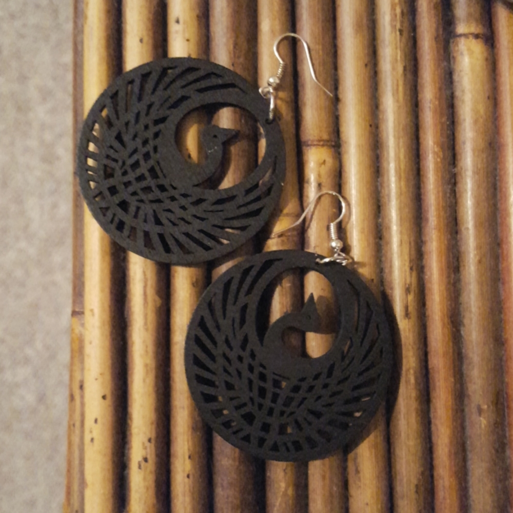Black Phoenix rising bird earrings